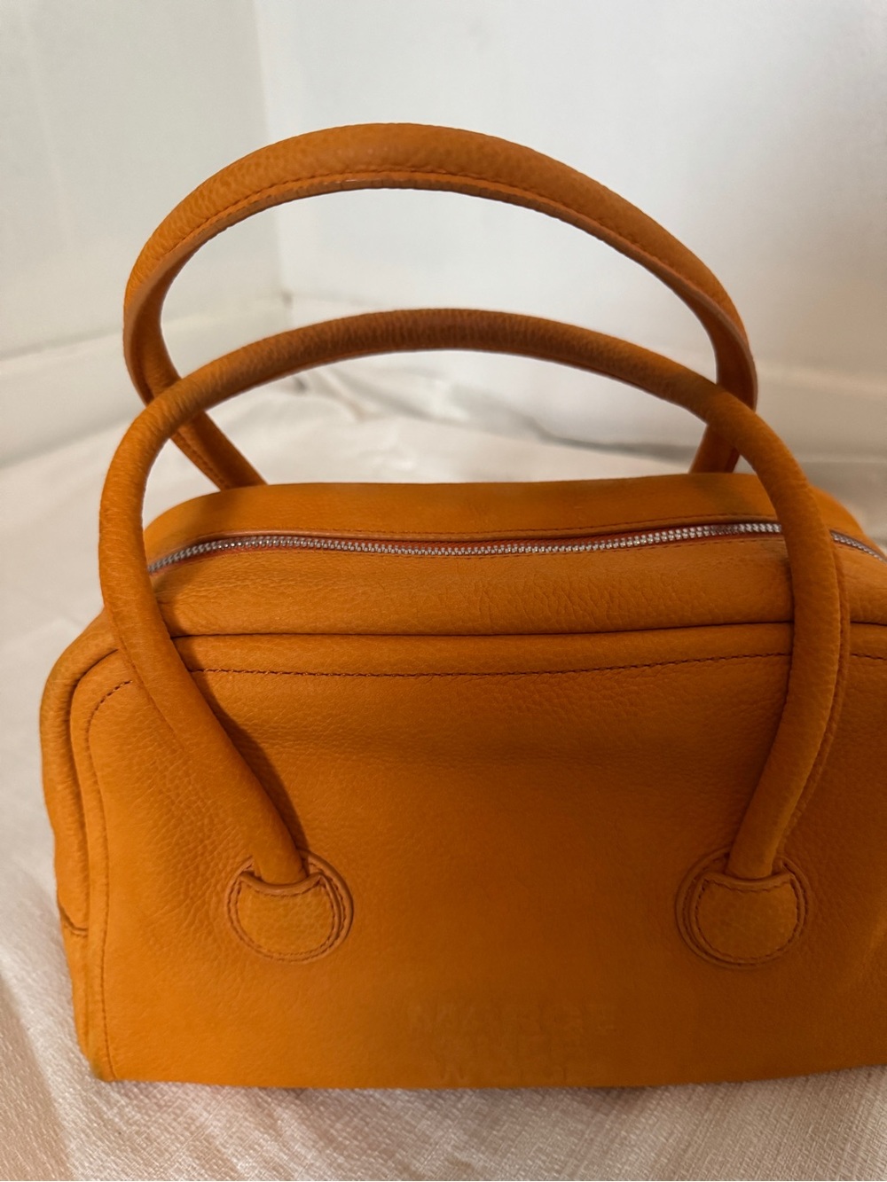 Marge Sherwood Soft Boston Bag Orange Leather Top Handle Shoulder Bag - Picture 3 of 11